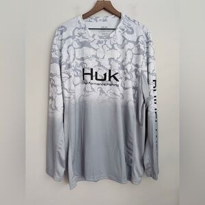 HUK Performance Mens Long Sleeve Fishing Shirt camo grey XXL
